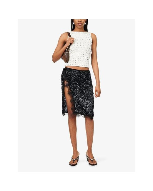 Siedres Black Bianca Sequin-Embellished Knee-Length Skirt