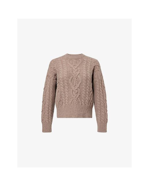 Weekend by Maxmara Brown Round-Neck Cable-Knit Wool Jumper