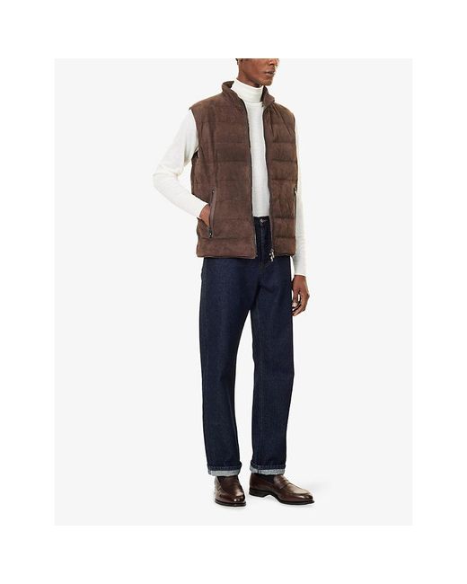 Corneliani Brown Reversible Padded Suede Gilet for men