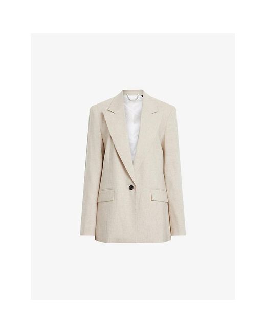 AllSaints Natural Whitney Relaxed-fit Single-breasted Stretch Linen-blend Blazer