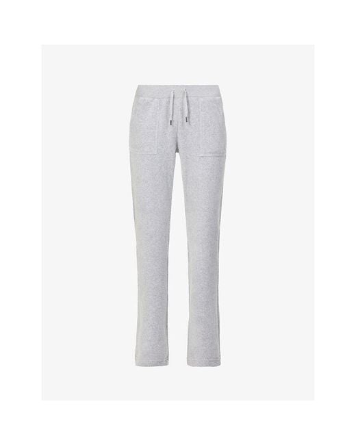 Juicy Couture Gray Logo-Embroidered Straight-Leg High-Rise Velour Trousers