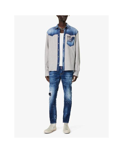DSquared² Vy Blue Distressed Brand-patch Stretch-denim Jeans for men