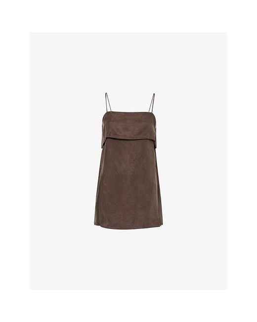 Dissh Brown Ida Sleeveless Fold-Over Woven Top