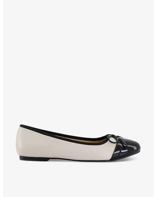 French Sole White Amelie Bow-embellished Leather Ballet Flats