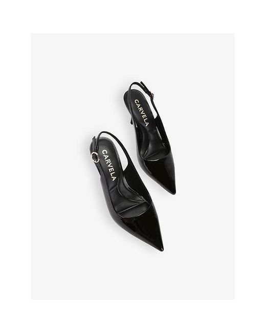 Carvela Kurt Geiger Black Spirit Sling Pointed-Toe Patent-Leather Heels