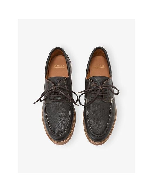 Reiss Black Clark Lace-Up Leather Boat Shoes for men