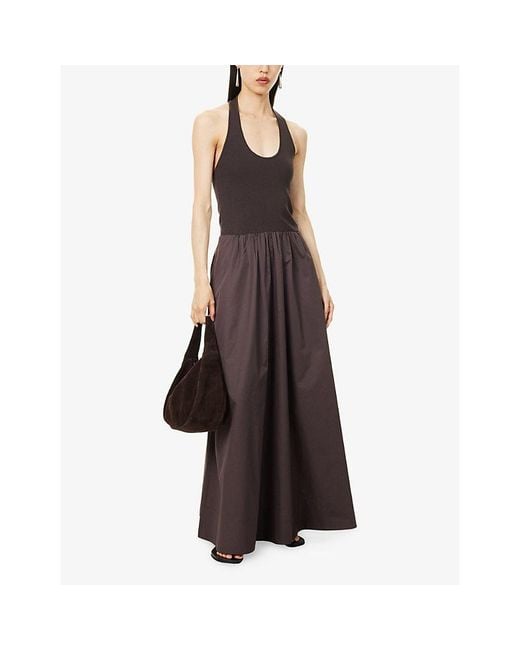 St. Agni Purple Circle-Hem Halterneck Jersey And Cotton-Poplin Maxi Dress