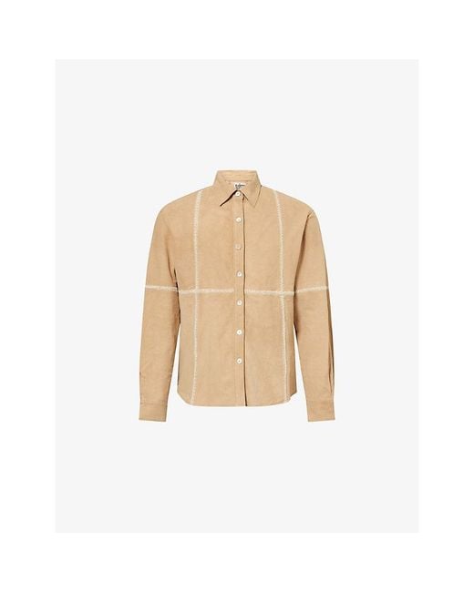 Kartik Research Natural Rabari Embroidered Suede Shirt for men