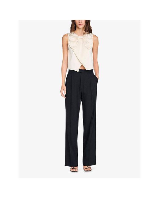 Sandro Black Straight Pressed-Crease Wool Trousers