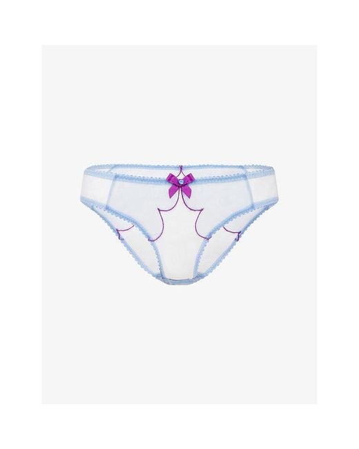 Agent Provocateur Blue Lorna Bow-Embellished Mesh Briefs
