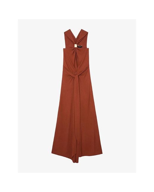Reiss Brown X Atelier Fortuna Hardware-Embellished Woven Maxi Dress