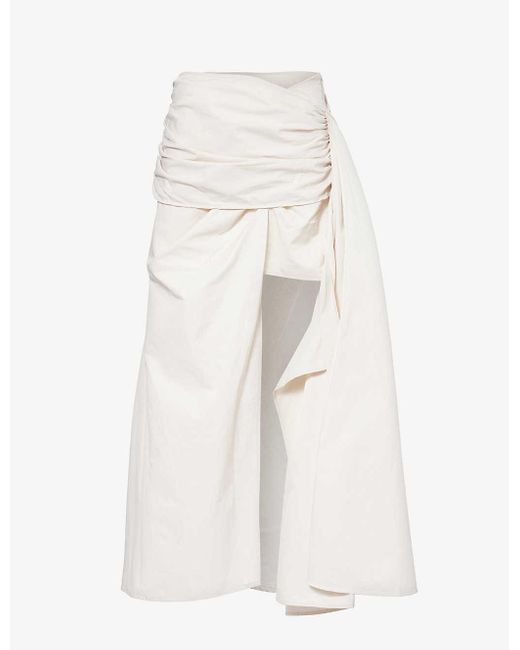 House Of Sunny White Cascade Asymmetric-hem Cotton-blend Skirt