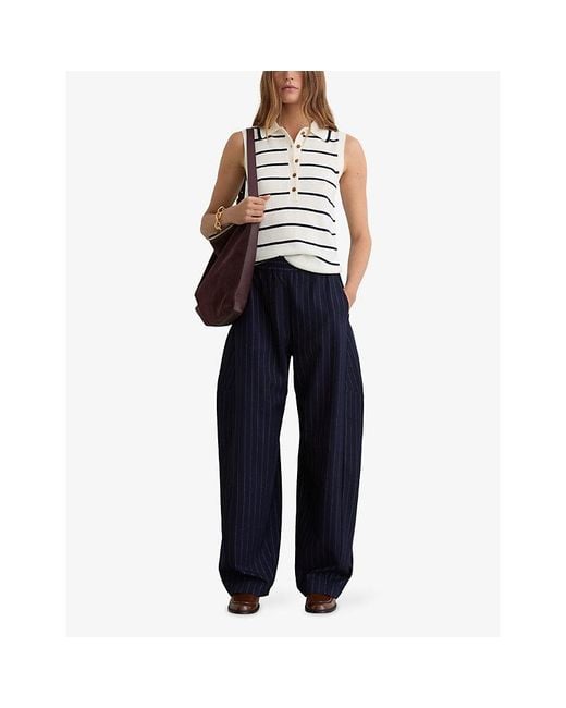 Reiss White Sarah Stripe-Print Wool And Cashmere Polo Vest