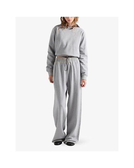Prada Gray Logo-Print Round-Neck Cotton Sweatshirt