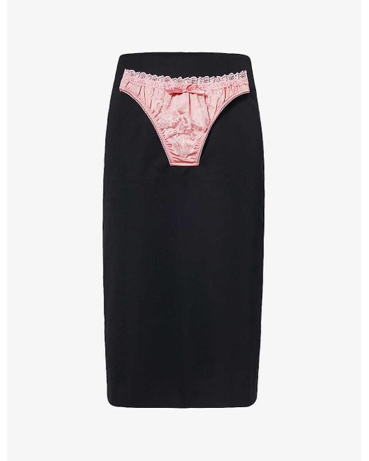 VAQUERA Black Panty Brief-embellished Mid-rise Wool-blend Midi Skirt