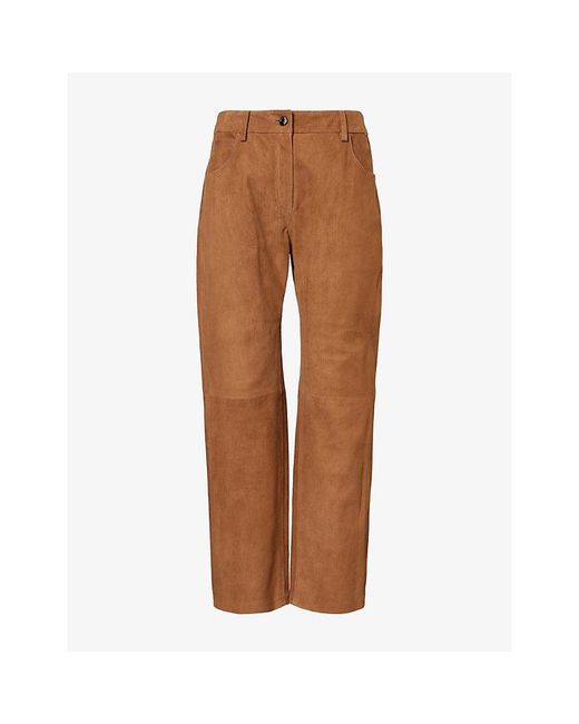 Magda Butrym Brown High-Rise Straight-Leg Suede Trousers