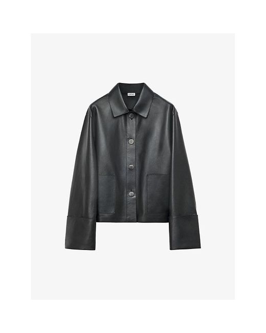 Loewe Black Turn Up Collared Leather Jacket
