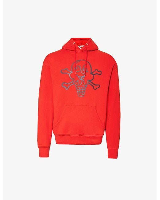 ICECREAM Red Cones And Bones Graphic-print Cotton-jersey Hoody for men