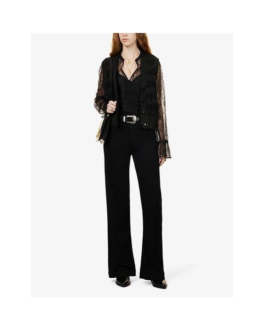 PAIGE Black Leenah 32' Slim Wide-Leg Denim Jeans