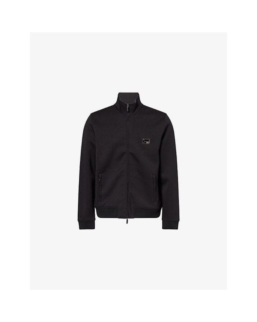 Emporio Armani Black Logo-Embossed Zip-Through Jersey Sweatshirt for men