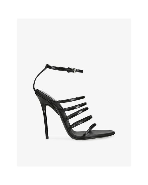 Alaïa Black Multi-Strap Patent-Leather Heeled Sandals