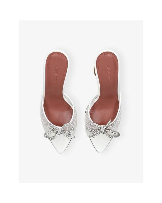 AMINA MUADDI White Rosie 95 Lace Heeled Mules