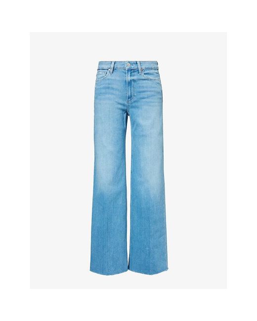 PAIGE Blue Anessa Straight-leg Raw-hem High-rise Stretch-denim Jeans
