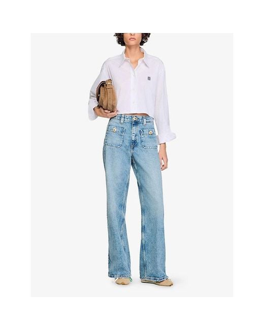 Sandro Blue Patch-Pocket Straight-Leg Denim Jeans