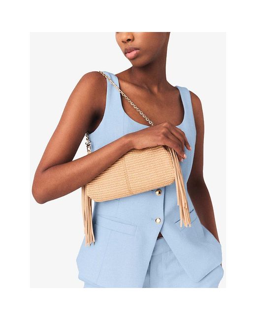 Maje White Miss M Raffia Shoulder Bag