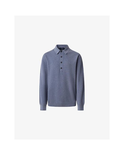 Hackett Blue Textured Long-Sleeve Wool-Blend Polo for men