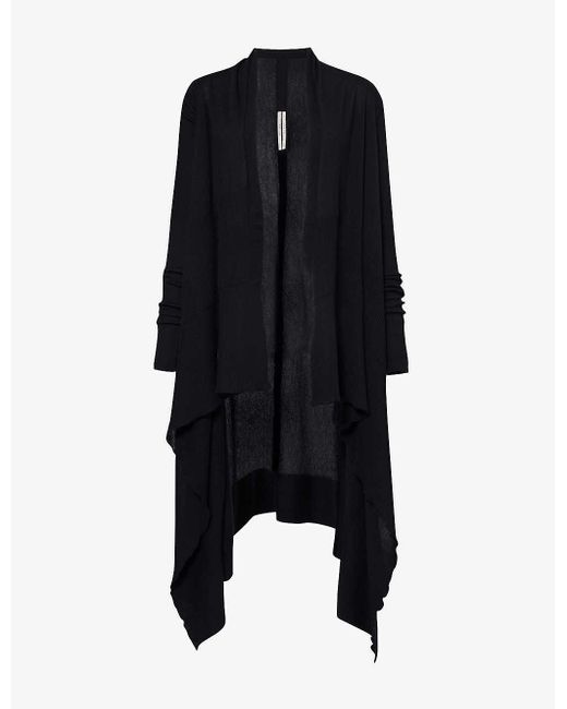 Rick Owens Black Relaxed-fit Waterfall-hem Cashmere Cardigan