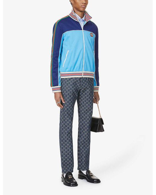 Gucci Monogram-pattern Slim-fit Jeans in Blue for Men | Lyst