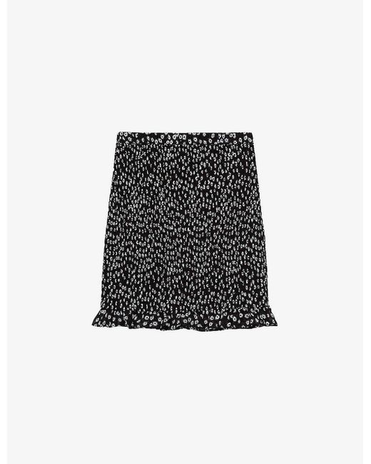 The Kooples Daisy-print Frill-hem Woven Mini Skirt in Black | Lyst