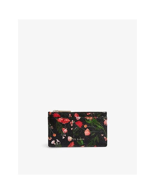 Ted Baker Black Otily Logo-hardware Floral-pattern Leather Card Holder