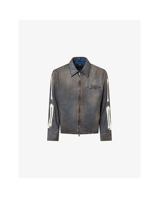 Amiri Gray Lea Bones Denim Jacket for men