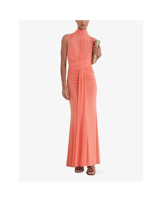 Reiss Pink Starla Ruched Sleeveless Stretch-Woven Maxi Dress