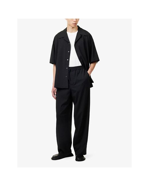 Loewe Black Anagram-Embroidered Relaxed-Fit Wool Trousers for men