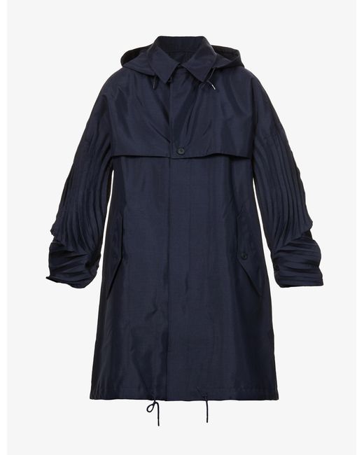 Issey Miyake Pinnate Funnelneck Shell Coat in Blue Lyst