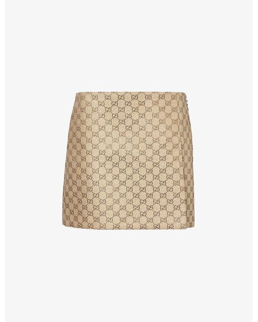 Gucci Natural Monogram-pattern Mid-rise Cotton-blend Mini Skirt