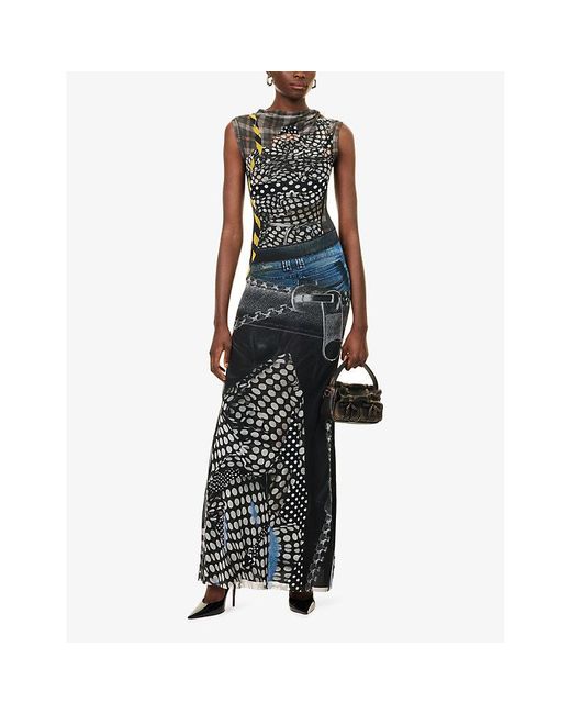 OTTOLINGER Black Mesh Graphic-Print Stretch-Woven Maxi Dress