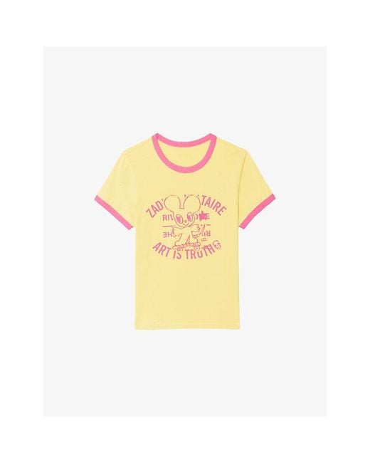 Zadig & Voltaire Yellow Woos Mouse-Print Cotton-Jersey T-Shirt