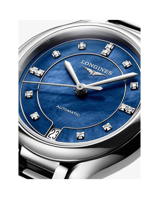 Longines Blue Primaluna Stainless-Steel And 0.060Ct Diamond Automatic Watch 34Mm for men