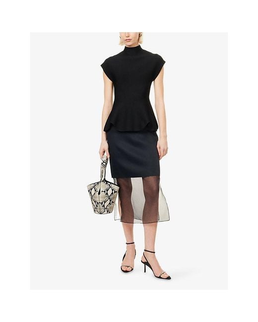Khaite Black Sybil Panelled Crepe Midi Skirt