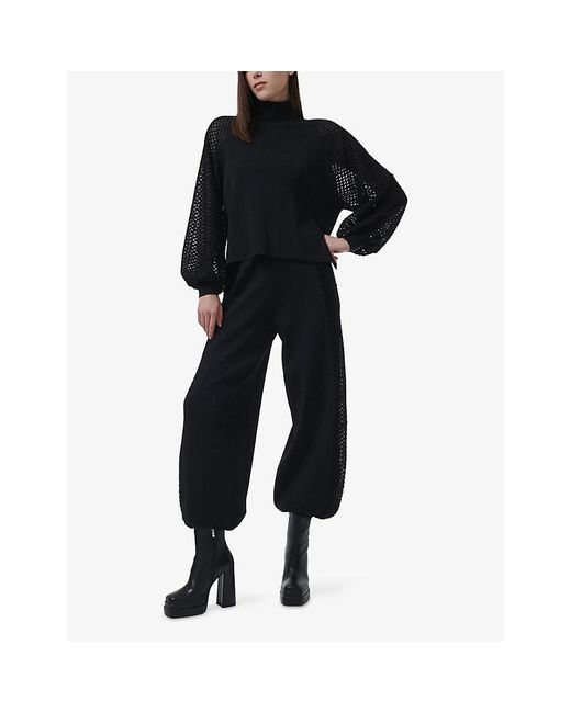 eem Black Mesh-Sleeve Knitted Jumper