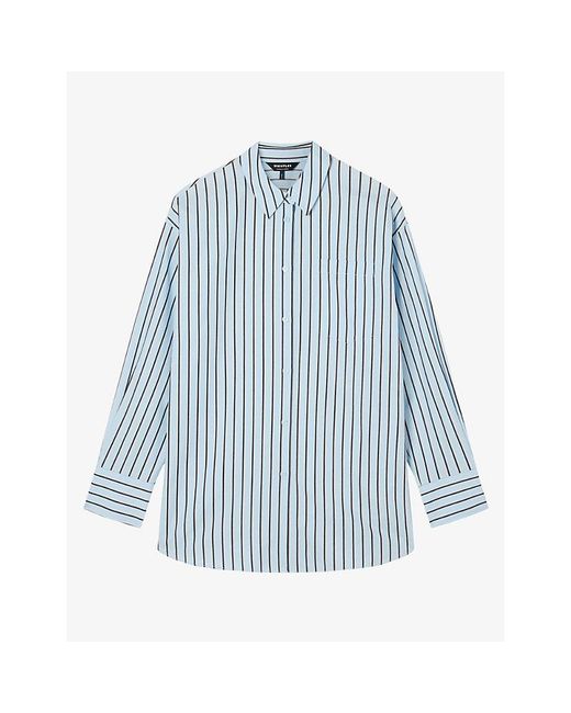 Whistles Blue Striped Oversized Cotton-Blend Shirt