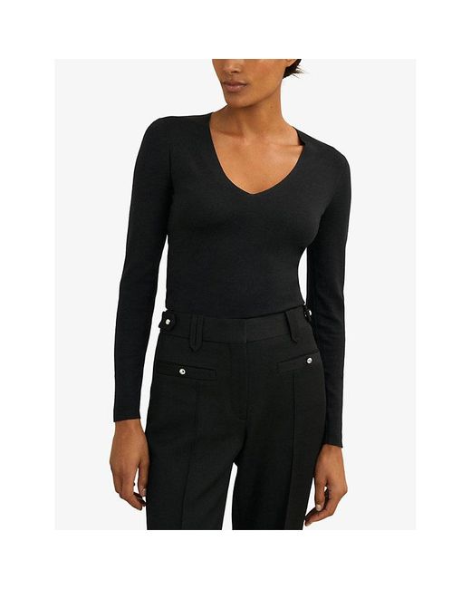 Reiss Black X Atelier Maeve Plunge-Neck Silk-Blend Top