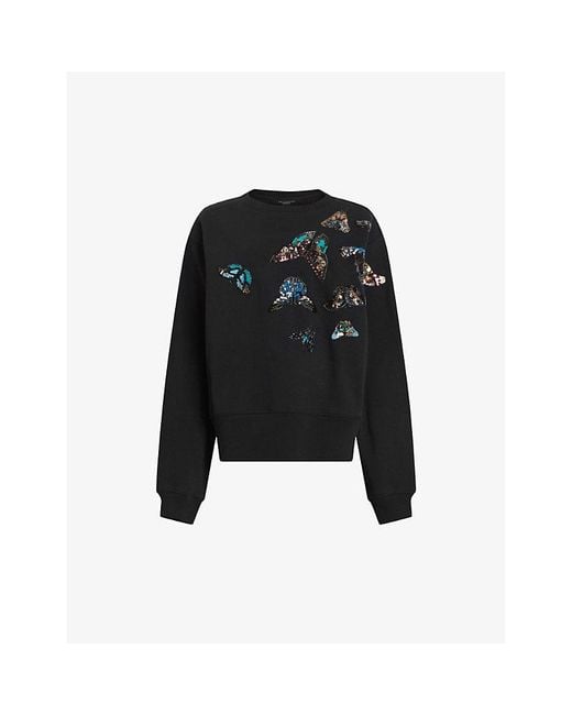 AllSaints Black Pippa Diana Butterfly-embellished Organic-cotton Sweatshirt