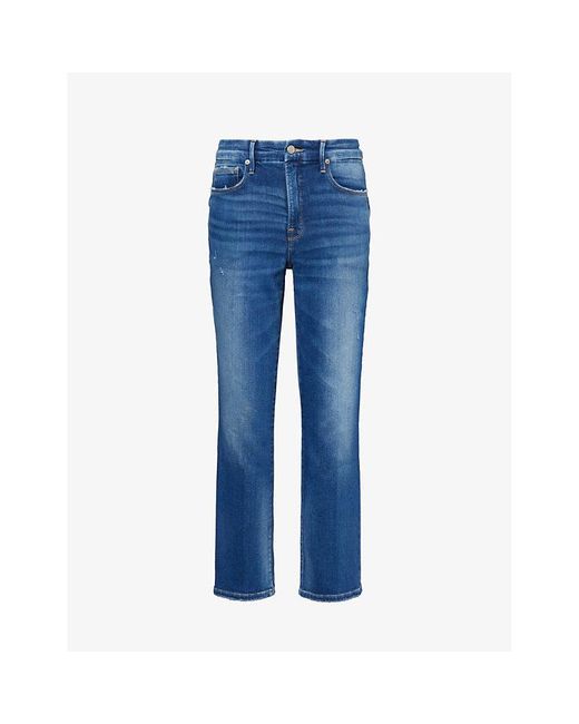 GOOD AMERICAN Blue Contrast-stitch Straight-leg High-rise Stretch-recycled Denim Jeans