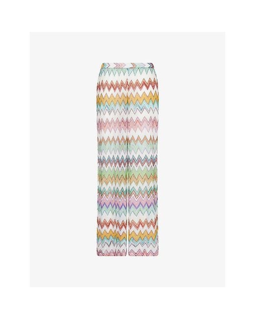 Missoni White Chevron Raschel-Knit Trousers