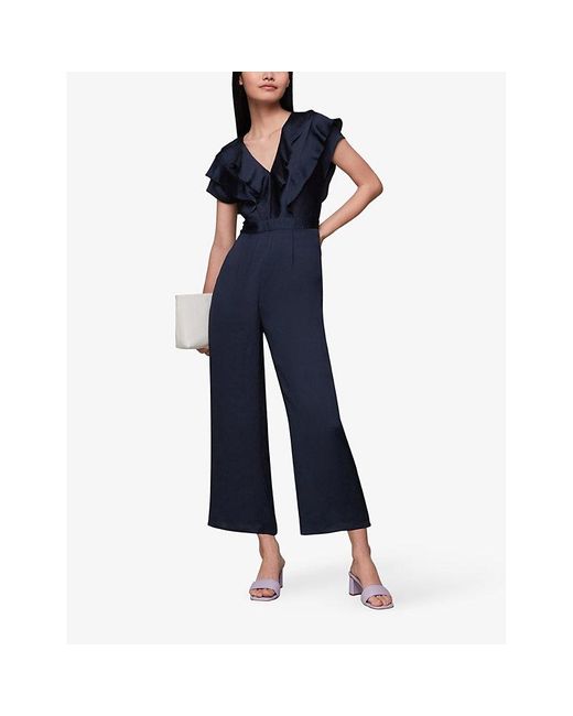 Whistles Adeline Ruffle Recycled Polyester Jumpsuit in Blue | Lyst